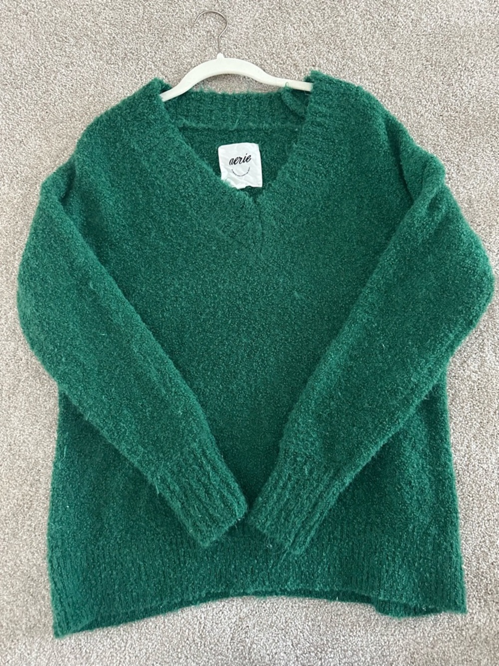 Aerie Oversized Women's Green Plush V-Neck Sweater